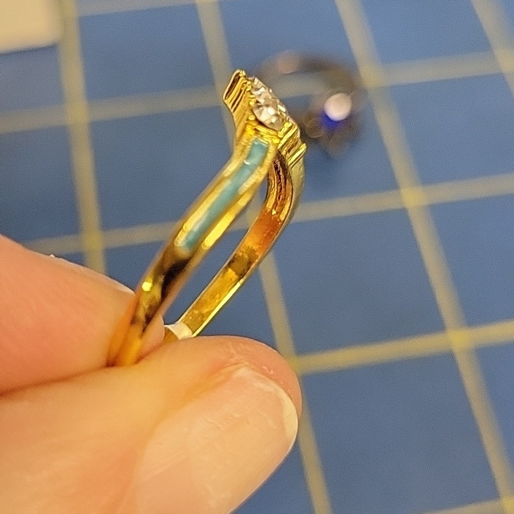 Rhinestone & Teal Accent Gold Tone Ring - Picture 2 of 5
